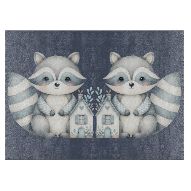 Planche À Découper Scène de cabane en bois nocturne de raton laveur f (Devant)