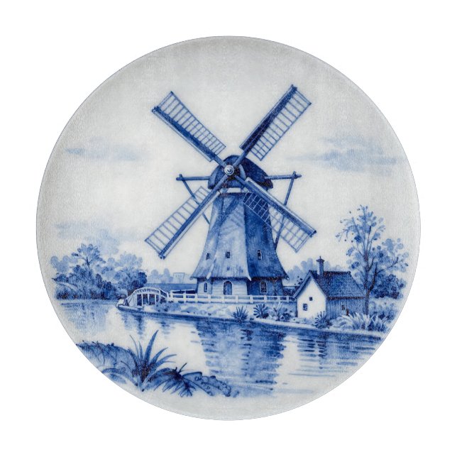 Planche À Découper Scène de canal classique avec moulin à vent de Del (Devant)