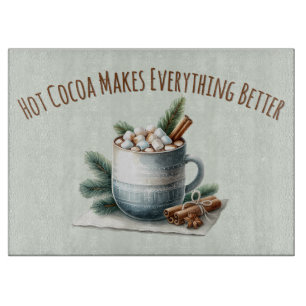 Planche À Découper Scène de mug Marshmallow au cacao d'hiver cosy