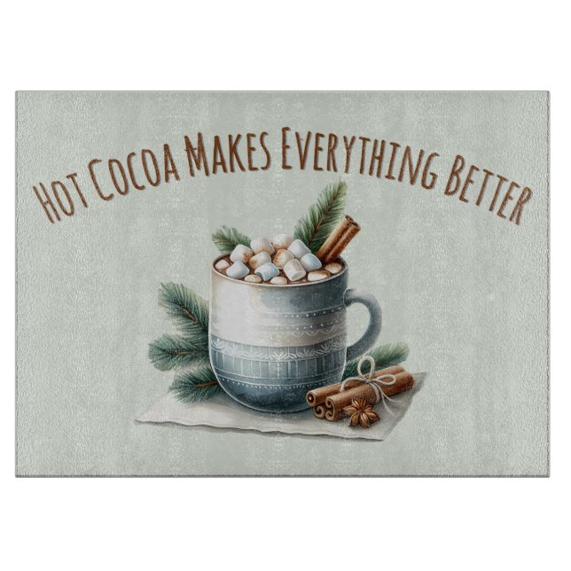 Planche À Découper Scène de mug Marshmallow au cacao d'hiver cosy (Devant)
