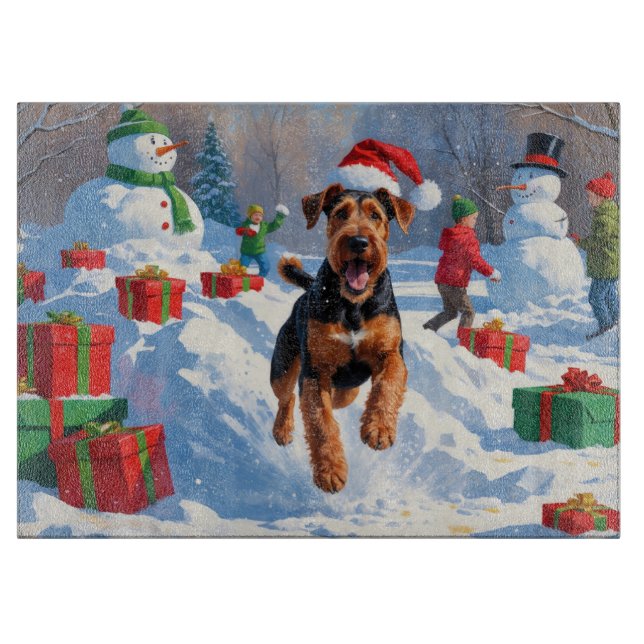 Planche À Découper Scène de neige festive de Noël à Airedale (Devant)