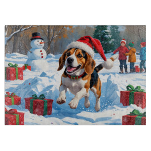 Planche À Découper Scène de neige festive de Noël avec Beagle