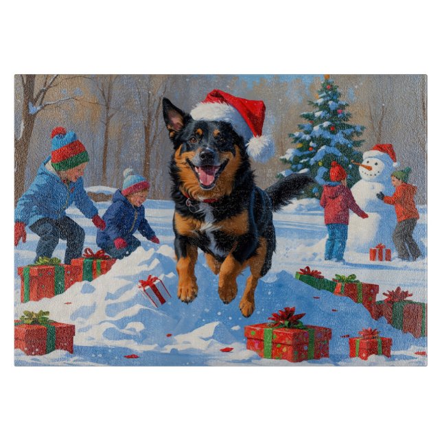 Planche À Découper Scène de neige festive de Noël avec Malinois Belge (Devant)