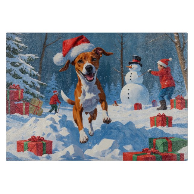 Planche À Découper Scène de neige festive de Noël avec un Basenji (Devant)