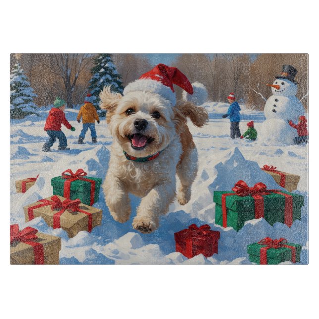 Planche À Découper Scène de neige festive de Noël Bichon Frise (Devant)