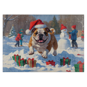 Planche À Découper Scène de neige festive de Noël Bulldog