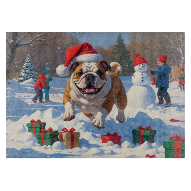 Planche À Découper Scène de neige festive de Noël Bulldog (Devant)