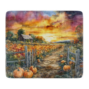 Planche À Découper SCÈNE DE PAYS DE L'AUTOMNE vintage AVEC CITROUILLE