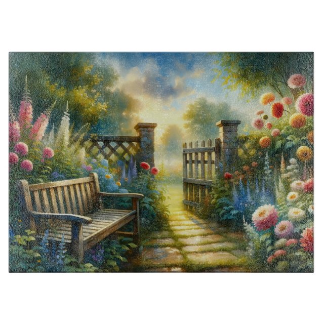 Planche À Découper Scène de porte de jardin ensoleillé (Devant)