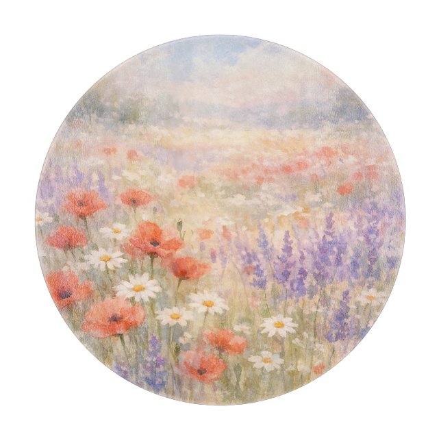 Planche À Découper Scène de prairie de fleurs sauvages à l'aquarelle (Devant)