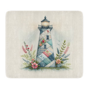 Planche À Découper Scène florale côtière du phare patchwork