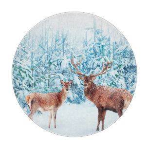 Planche À Découper Scène hivernale de la famille des cerfs de neige