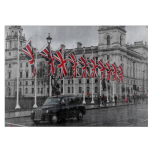 Planche À Découper Scène londonienne en gris avec des reflets rouges