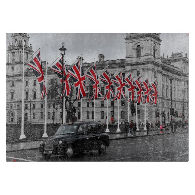 Planche À Découper Scène londonienne en gris avec des reflets rouges (Devant)