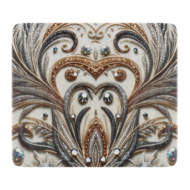 Planche À Découper Schéma floral brillant avec pierre de gemme (Devant)