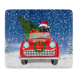 Planche À Découper Schnauzer Chien Conduite Voiture En Noël De Neige