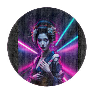 Planche À Découper Schöne Geisha Puzzle mit Neon Hintergrund – Elegan