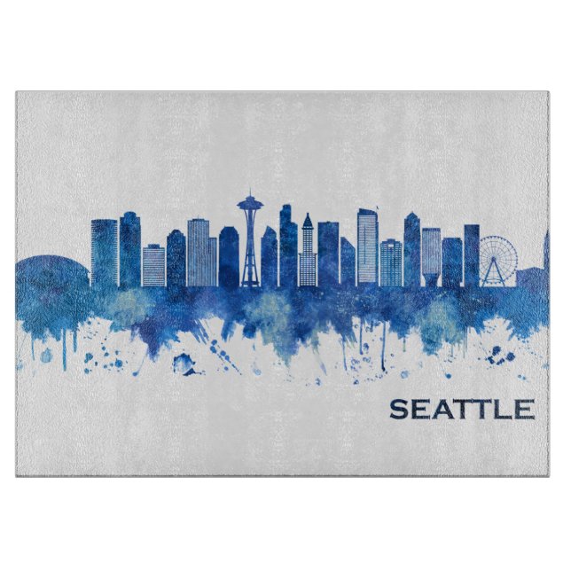 Planche À Découper Seattle Washington Skyline Blue (Devant)