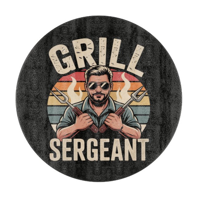 Planche À Découper Sergent du grillon fête des pères BBQ cadeau papa (Devant)