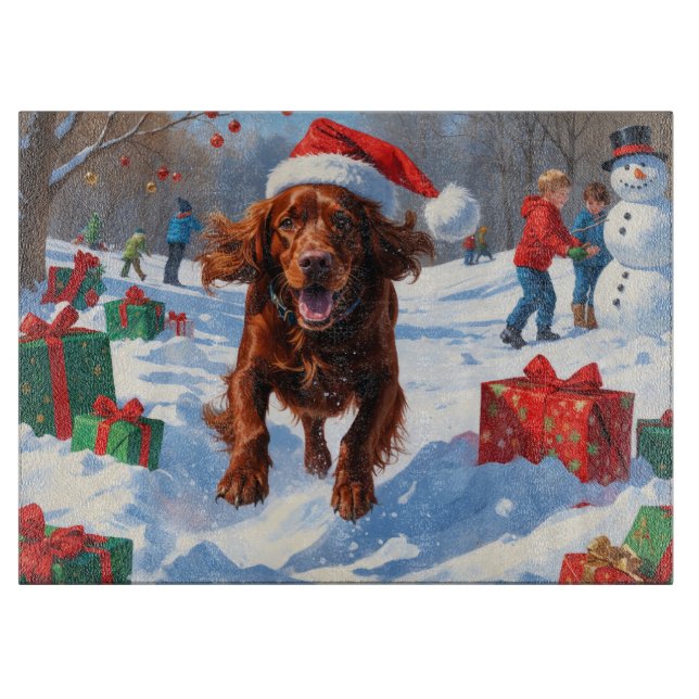 Planche À Découper Setter Rouge Irlandais Courant dans la Neige avec  (Devant)