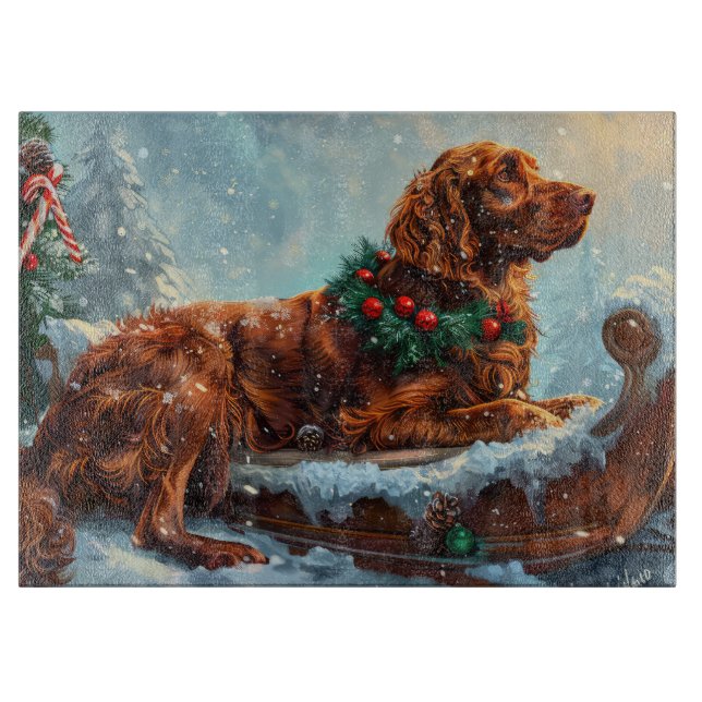 Planche À Découper Setter Rouge Irlandais Noël Fêtard (Devant)