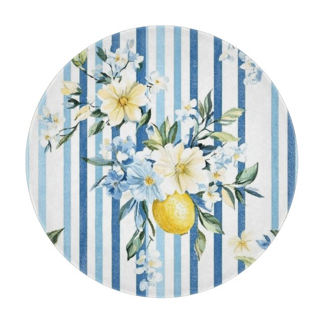 Planche À Découper Shabby Chic Citron Série Florale Design #1 (Devant)