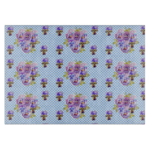 Planche À Découper Shabby Pansy Floral Bleu En vichy Cadre magnétique