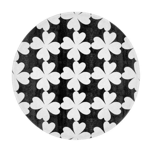 Planche À Découper Shamrocks blancs mignons sur noir (Devant)