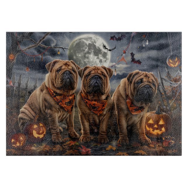 Planche À Découper Shar Pei Halloween Éffrayant (Devant)