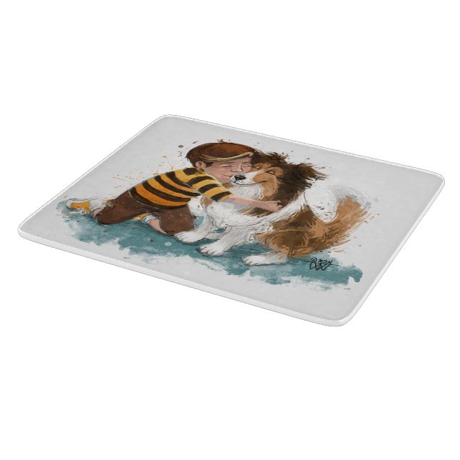 Planche À Découper Sheltie and Boy Dog Hug (Coin)