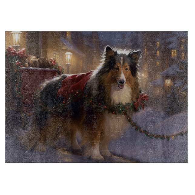 Planche À Découper Sheltie Saison des Fêtes de Noël (Devant)