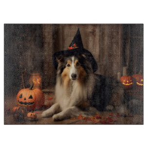 Planche À Découper Shetland Sheepdog Citrouille Halloween effrayant