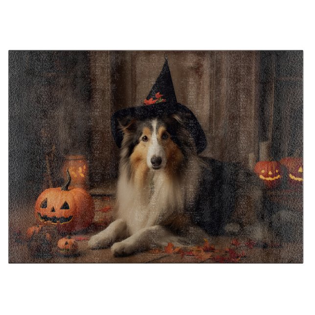 Planche À Découper Shetland Sheepdog Citrouilles Halloween Épouvantab (Devant)