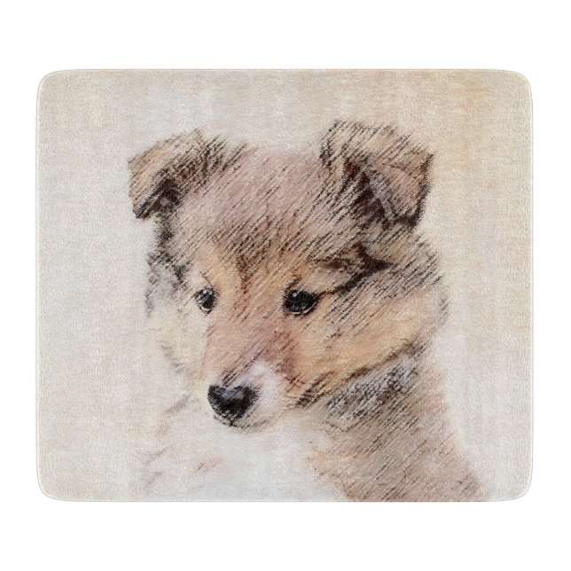 Planche À Découper Shetland Sheepdog Puppy Peinture Chien original ar (Devant)