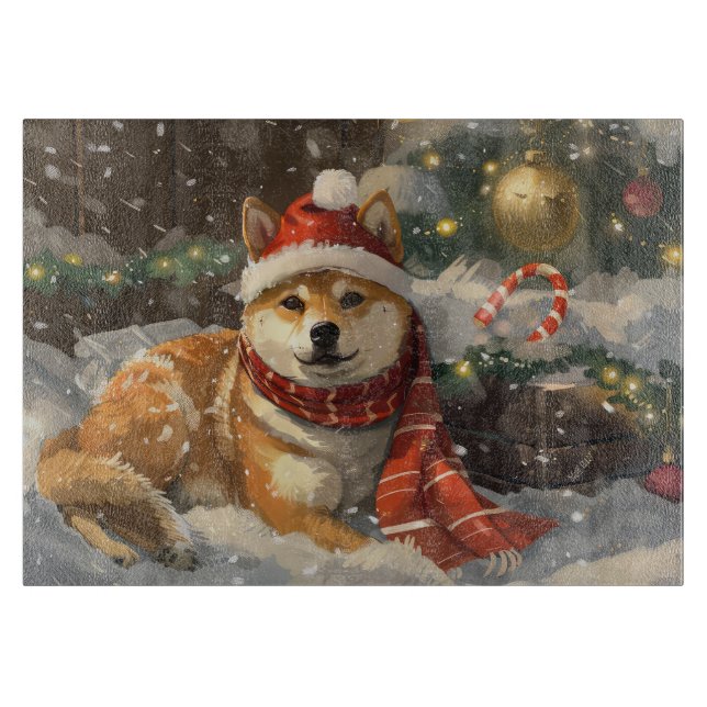 Planche À Découper Shiba Inu Chien Fête de Noël (Devant)