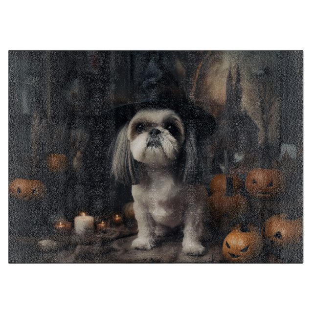 Planche À Découper Shih Tzu Citrouilles Halloween Épouvantable (Devant)