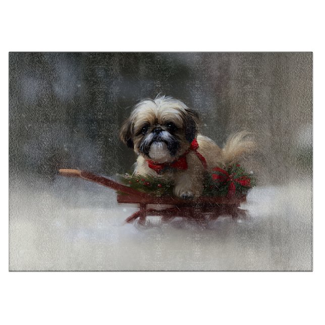 Planche À Découper Shih Tzu hiver neige de Noël (Devant)