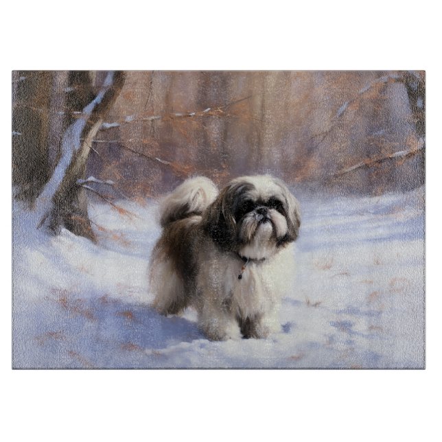 Planche À Découper Shih Tzu Laisse Neige Noël (Devant)