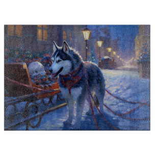 Planche À Découper Siberian Husky Saison de Fêtes de Noël
