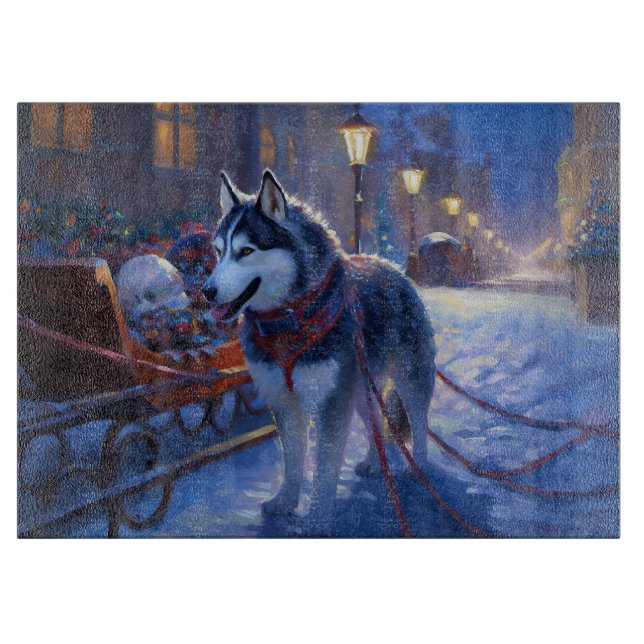 Planche À Découper Siberian Husky Saison de Fêtes de Noël (Devant)