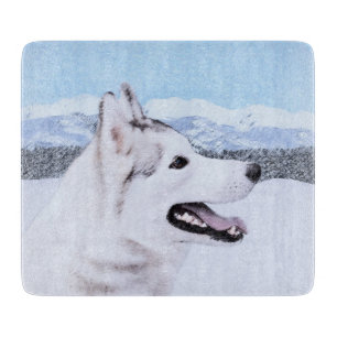 Planche À Découper Sibérie Husky (argent et blanc) Peinture Chien Art