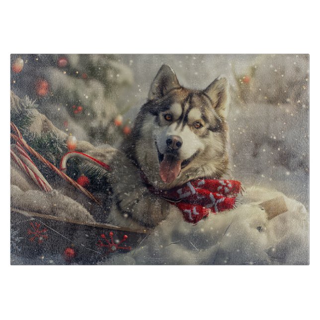 Planche À Découper Sibérie Husky Chien Festif de Noël (Devant)