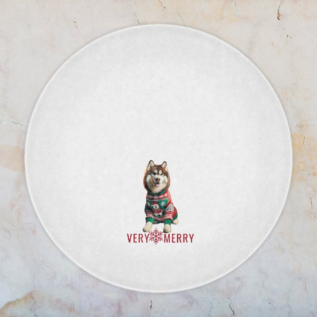 Planche À Découper Sibérie Husky Holiday (Siberian Husky Holiday Glass Cutting Board (round))