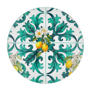 Planche À Découper sicilien, été, citron, mosaïque, vert,