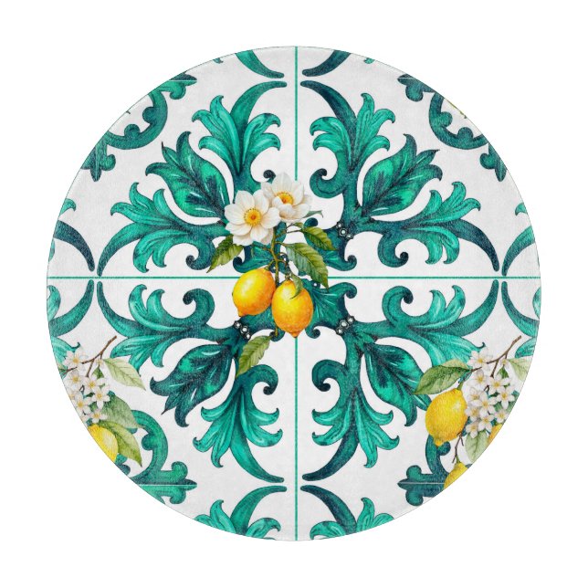 Planche À Découper sicilien, été, citron, mosaïque, vert, (Devant)