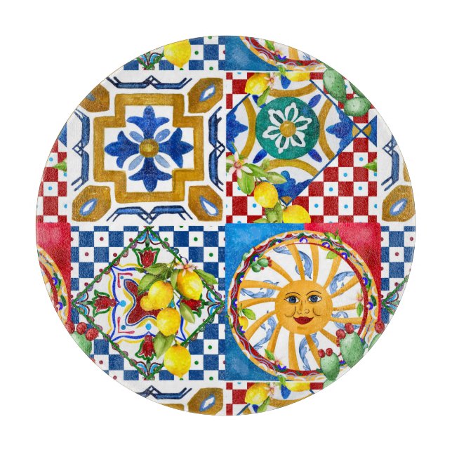Planche À Découper Sicilien, majolica, tuiles, citrons    (Devant)