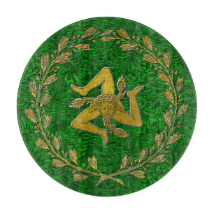 Planche À Découper Sicilien Trinacria Olive Wreath Patina Arrière - 