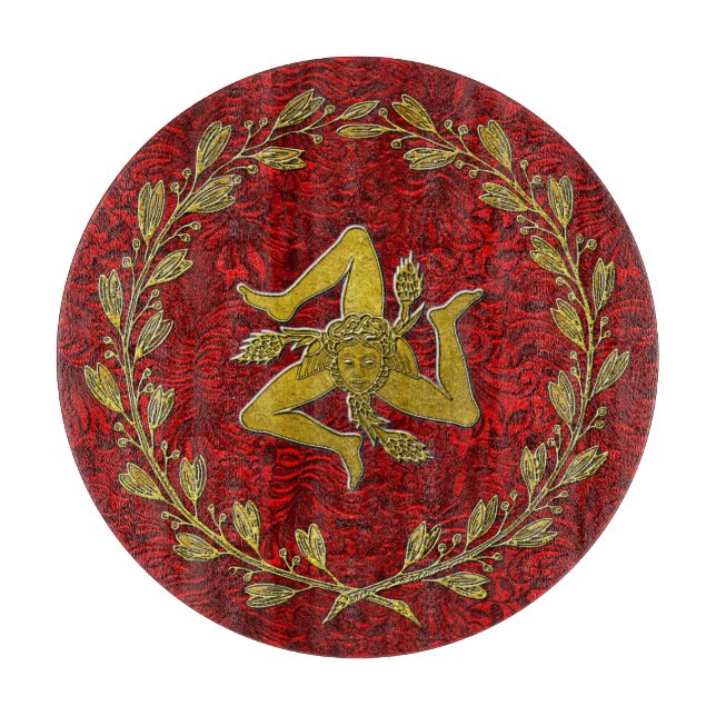 Planche À Découper Sicilien Trinacria Olive Wreath Patina Arrière - p (Devant)