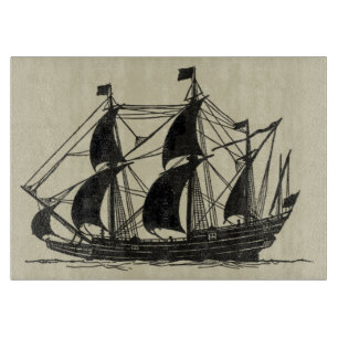 Planche À Découper Silhouette de bateau avec les voiles se