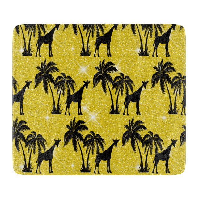 Planche À Découper Silhouette de girafe Feuilles de palmier tropical  (Devant)